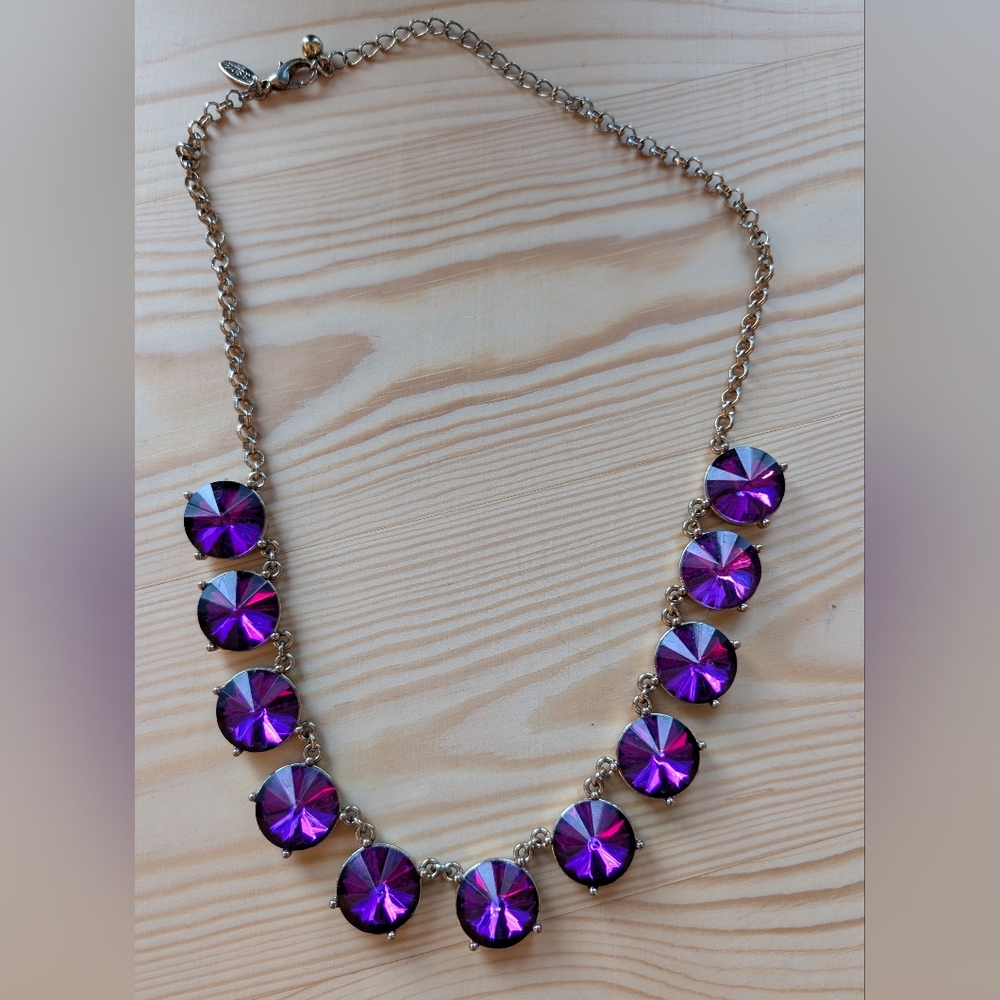 Y2K Purple Glass Gem Chunky Statement Necklace Mid 00's